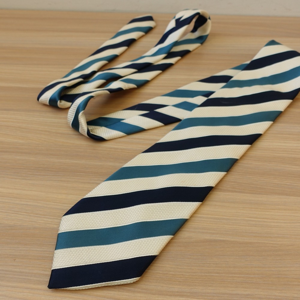Donald J Trump Signature Collection Tie Men Teal Cream Silk Stripe Regimental XL